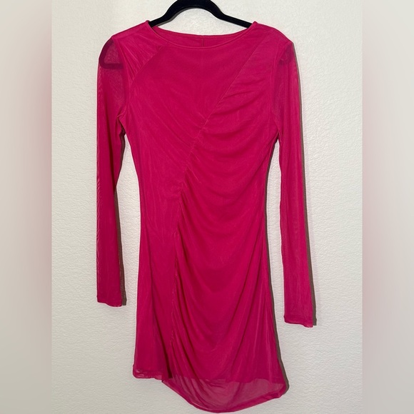 NWOT Halara Sheer Pink Long Sleeve Ruched Party Wedding Guest Dress Small - Picture 4 of 10